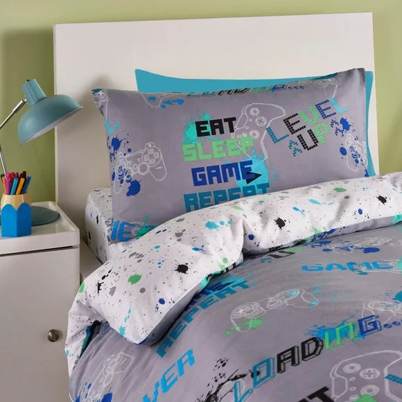 Duvet Cover Set with Glow Print - Grey, Polycotton