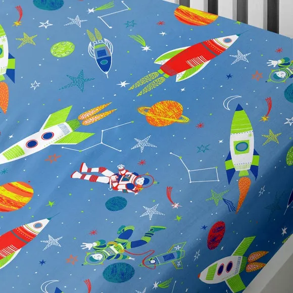 Fitted Sheet Space Theme - Blue