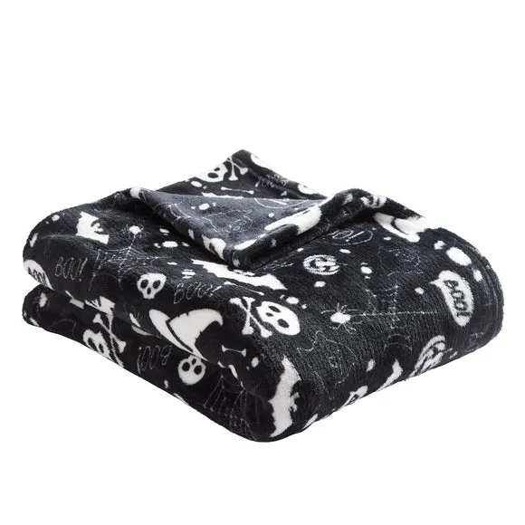 Fleece Throw Blanket Halloween Design - Black