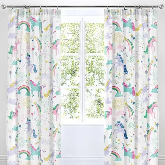 Pencil Pleat Curtains Rainbow Unicorn - Multicolor image
