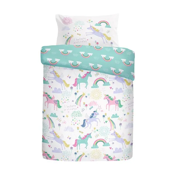 Rainbow Unicorn Duvet Set - Multicolor, Polycotton