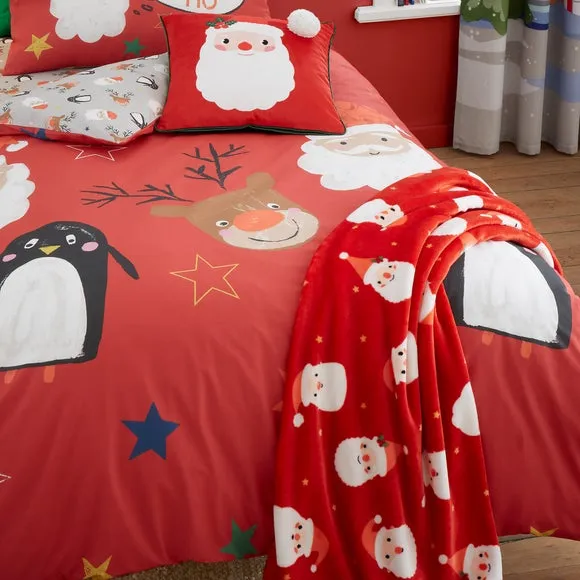 Santa Fleece Throw Blanket - Red