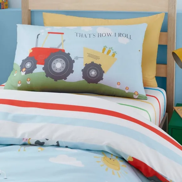 Single Duvet Cover Set Reversible - Blue, Cotton
