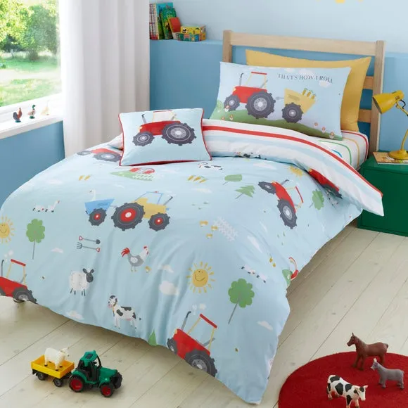 Single Duvet Cover Set Reversible - Blue, Cotton