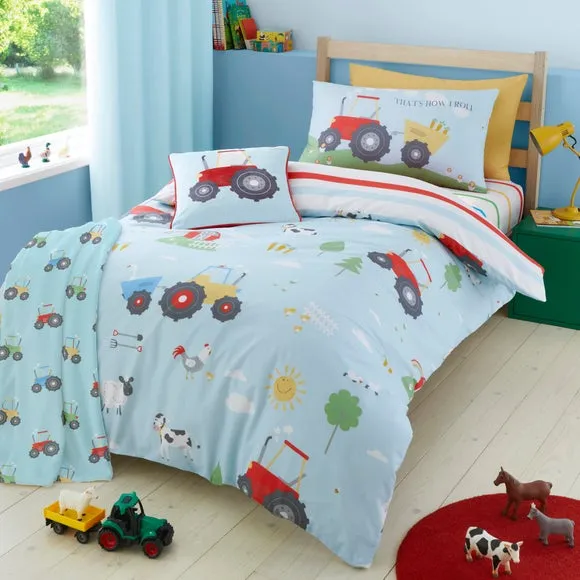 Single Duvet Cover Set Reversible - Blue, Cotton