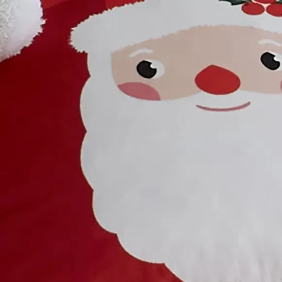 Square Cushion with Pom Pom - Red, Fleece