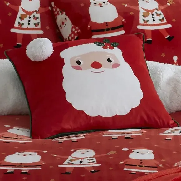 Square Cushion with Pom Pom - Red, Fleece image