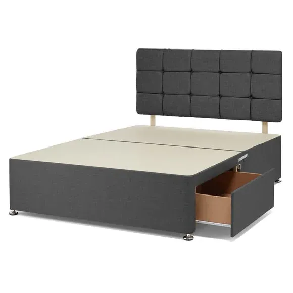 Platform Divan Base with Headboard - Charcoal, Linen