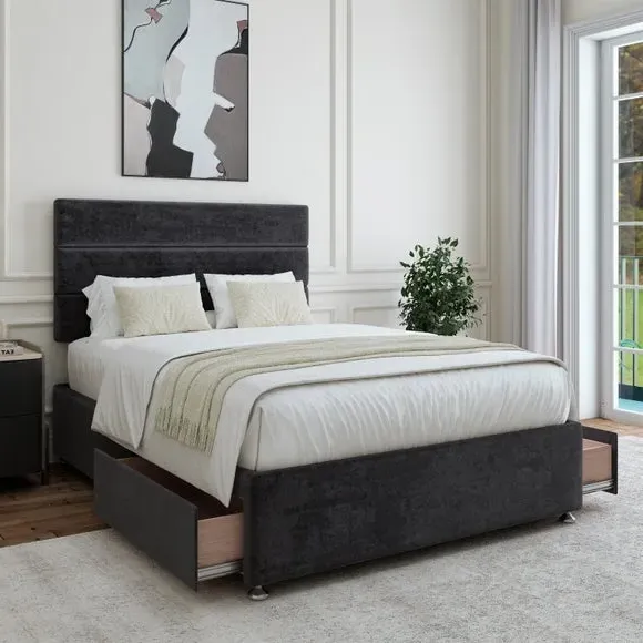 Universal Divan Base with Storage - Black, Chenille