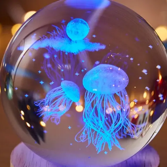 Crystal Ball Light with Jellyfish - Natural