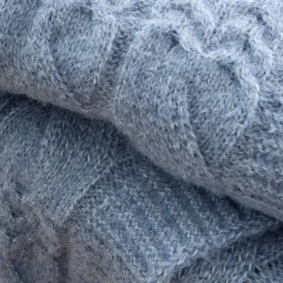 Cable Knit Throw Blanket - Blue, Soft Knit