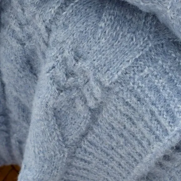 Cable Knit Throw Blanket - Blue, Soft Knit