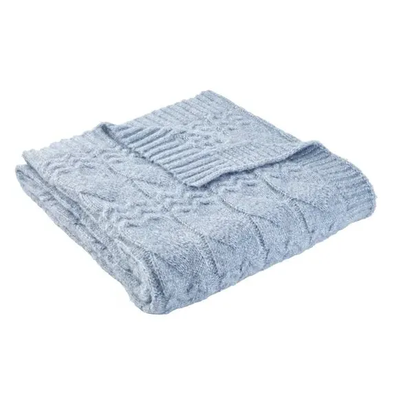 Cable Knit Throw Blanket - Blue, Soft Knit