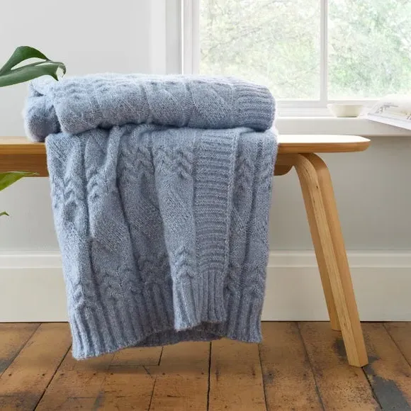 Cable Knit Throw Blanket - Blue, Soft Knit image