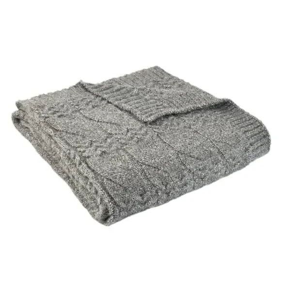 Cable Knit Throw Blanket - Grey, Soft Knit