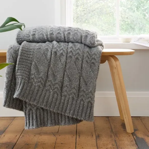 Cable Knit Throw Blanket - Grey, Soft Knit