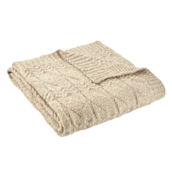 Cable Knit Throw Blanket - Natural, Soft Knit