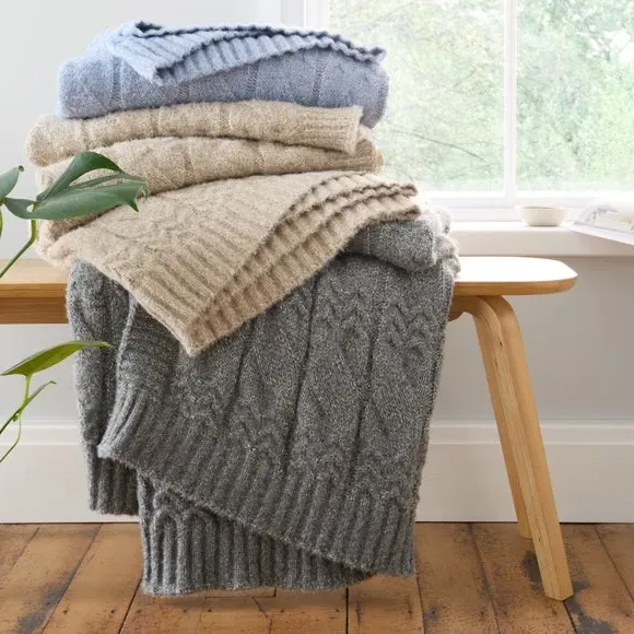 Cable Knit Throw Blanket - Natural, Soft Knit