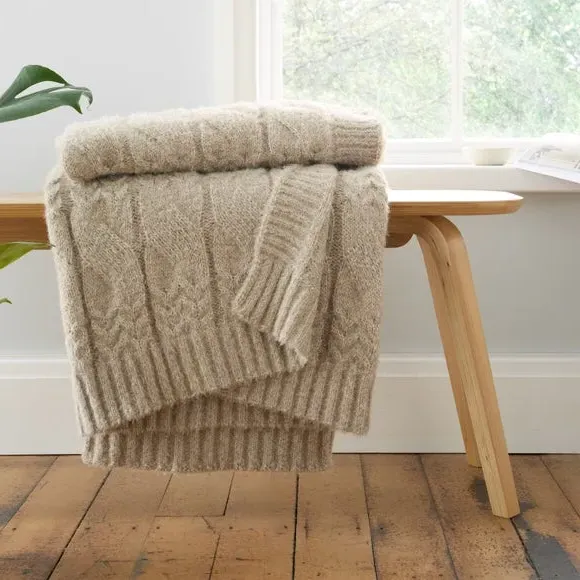 Cable Knit Throw Blanket - Natural, Soft Knit