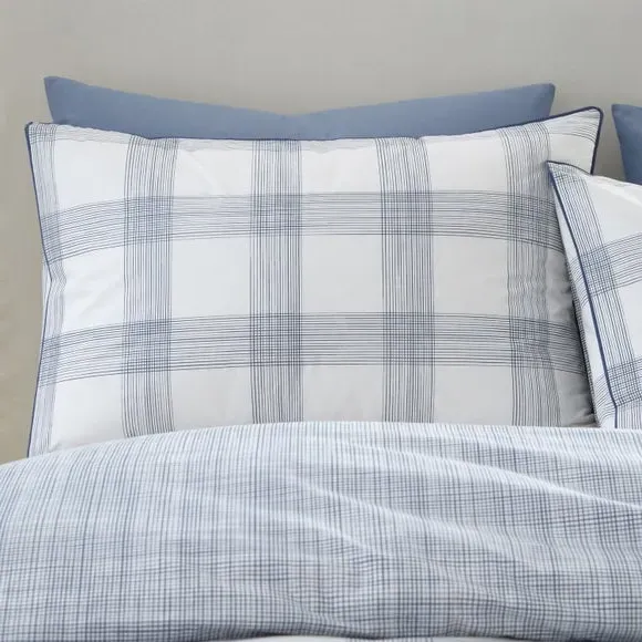 Check Reversible Duvet Cover Set - Blue, Cotton