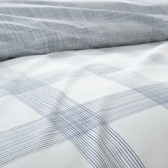 Check Reversible Duvet Cover Set - Blue, Cotton