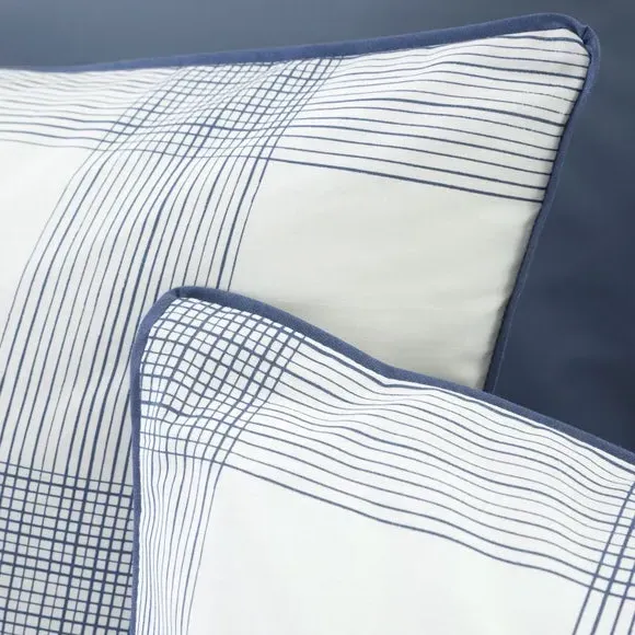Check Reversible Duvet Cover Set - Blue, Cotton