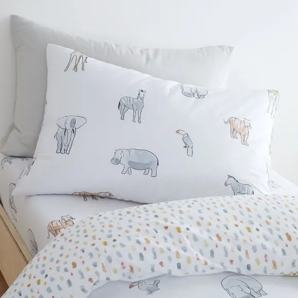 Cot Bed Duvet Cover Set Zoo Animals - White, Cotton