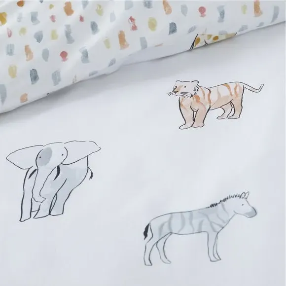 Cot Bed Duvet Cover Set Zoo Animals - White, Cotton