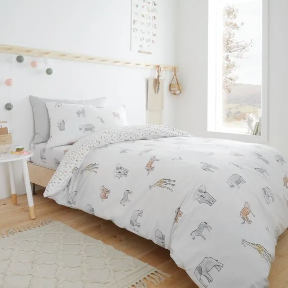 Cot Bed Duvet Cover Set Zoo Animals - White, Cotton image