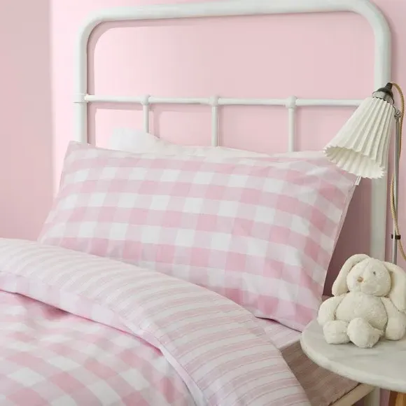 Check Duvet Cover Set with Stripe - Pink, Cotton