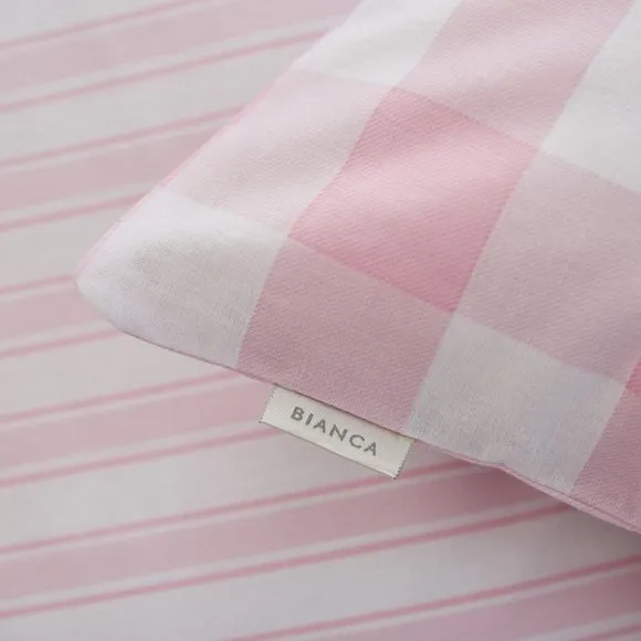 Check Duvet Cover Set with Stripe - Pink, Cotton