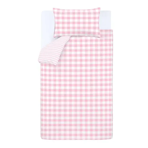 Check Duvet Cover Set with Stripe - Pink, Cotton