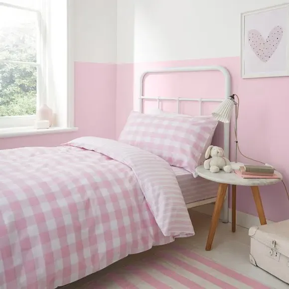 Check Duvet Cover Set with Stripe - Pink, Cotton image