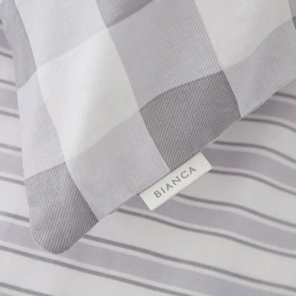 Check Stripe Fitted Sheet - Light Grey, Cotton
