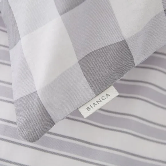 Check Stripe Fitted Sheet - Light Grey, Cotton