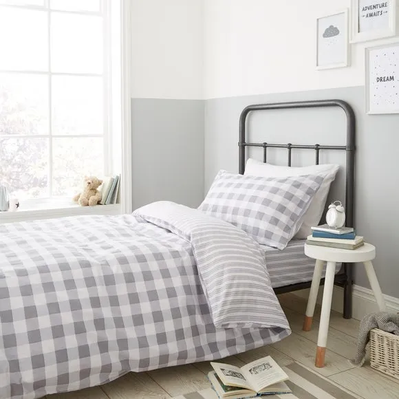 Check Stripe Fitted Sheet - Light Grey, Cotton