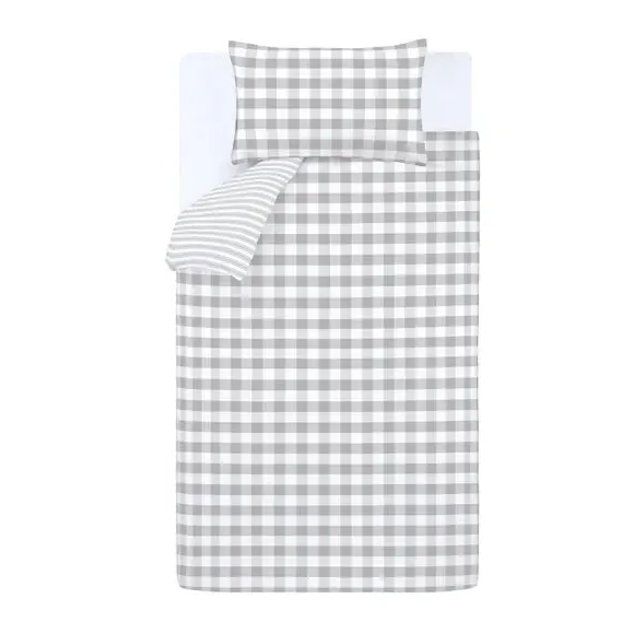 Check Stripe Fitted Sheet - Light Grey, Cotton