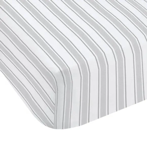 Check Stripe Fitted Sheet - Light Grey, Cotton image