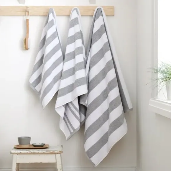 Reversible Stripe Towel - Grey, Cotton