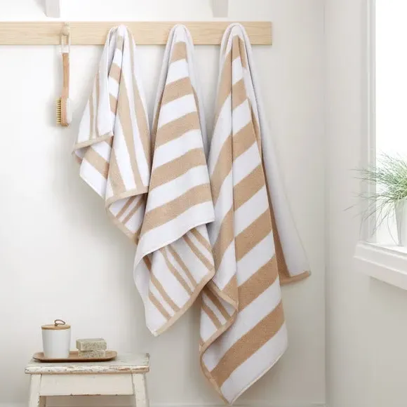 Reversible Stripe Towel - Natural, Cotton