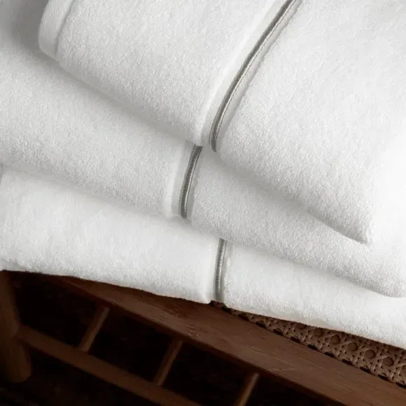Satin Stitch Towel - White, Cotton
