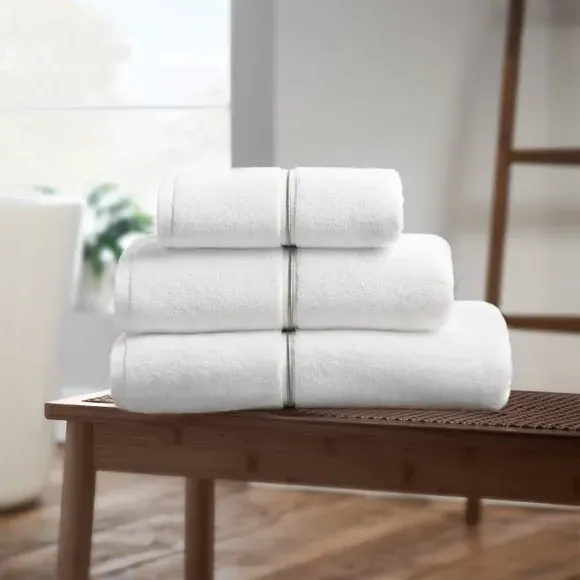 Satin Stitch Towel - White, Cotton