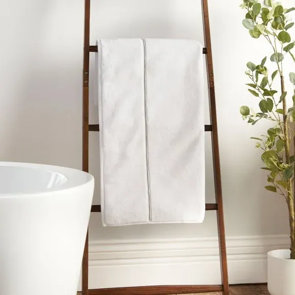 Satin Stitch Towel - White, Cotton