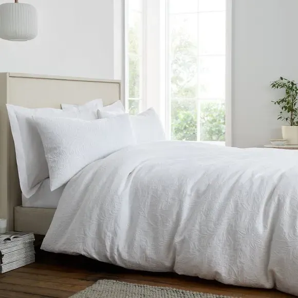 Duvet Cover Set with Jacquard - White, Cotton image