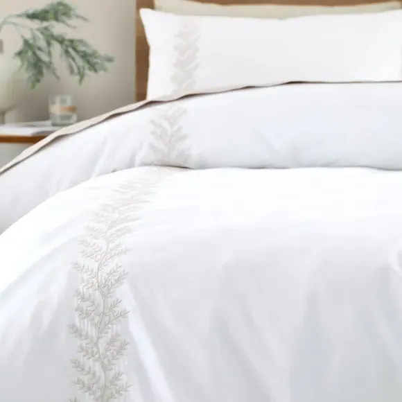 Embroidered Duvet Cover Set - Natural, Cotton