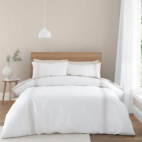 Embroidered Duvet Cover Set - Natural, Cotton image