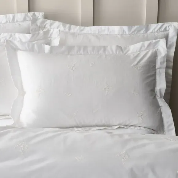Embroidered Duvet Cover Set - White, Cotton