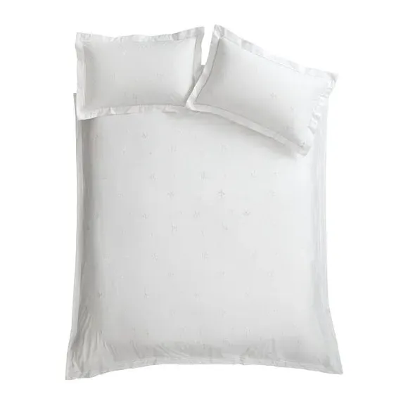 Embroidered Duvet Cover Set - White, Cotton