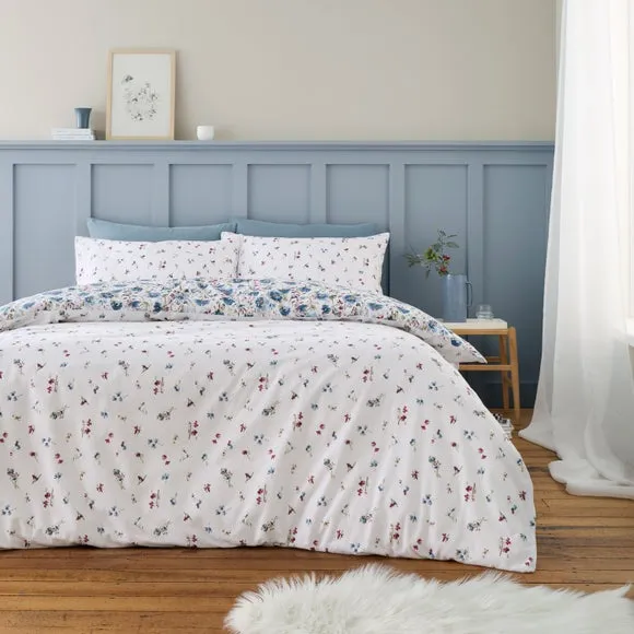 Floral Duvet Cover Set - Blue, Brushed Cotton