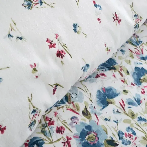 Floral Duvet Cover Set - Blue, Brushed Cotton